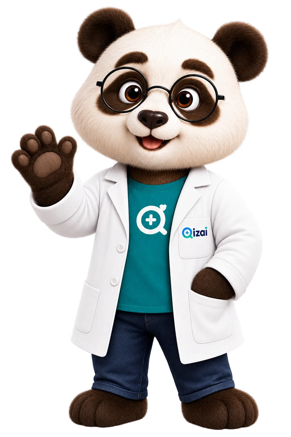 QIZAI, le panda officiel à lunettes et en blouse blanche